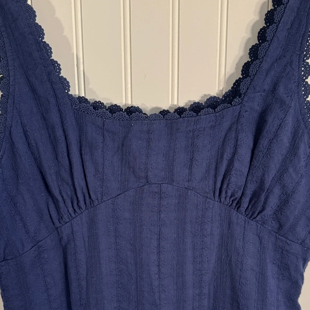 Princess Polly Dasha Mini Dress Navy Blue Lace Trim 100% Cotton Size 10 - Picture 6 of 14